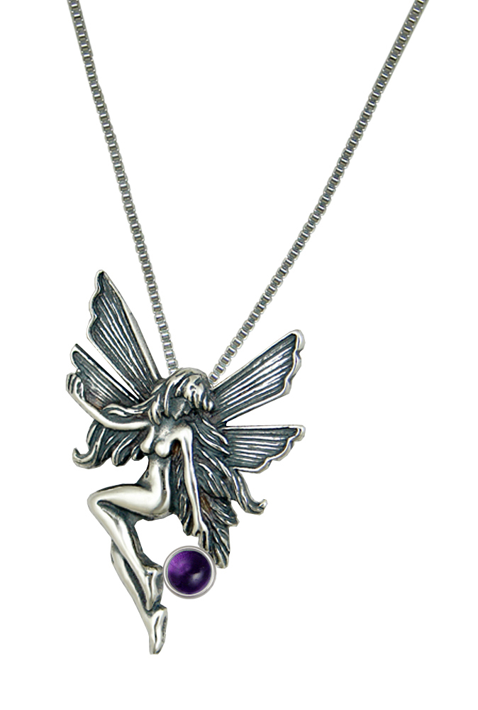 Sterling Silver Fairy Pendant Necklace With Amethyst
